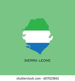 Flag in map of Sierra Leone on green background.