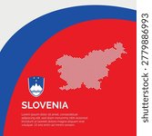 Flag and Map of Slovenia. Dotted map of the country and a rainbow-shaped flag design. The design artistically incorporates elements of the national flag, featuring a vibrant curved section with space for text.