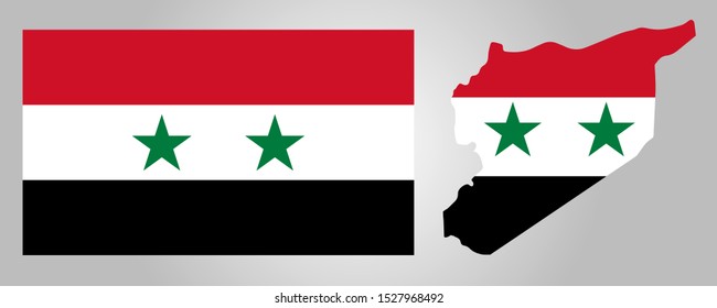 Flag and map of Syria on a gray background