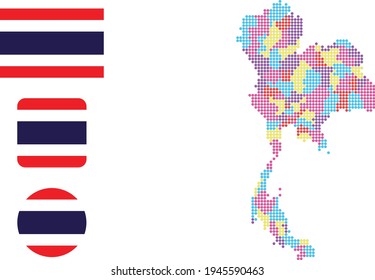 mapa de la bandera y bandera de Tailandia