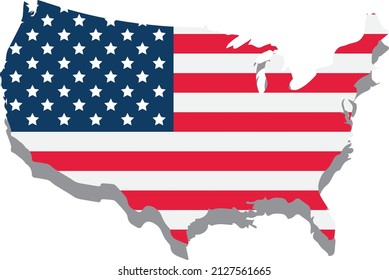 Flag map of the United States of America with background shadow