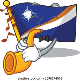 Flag marshall island Scroll cartoon character design performance with trumpet