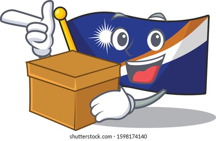 Flag marshall island Scroll cartoon character bringing a box