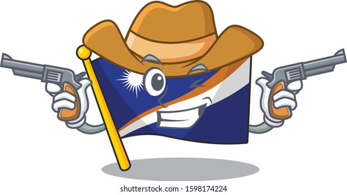 Flag marshall island Scroll mascot performed as a Cowboy with guns