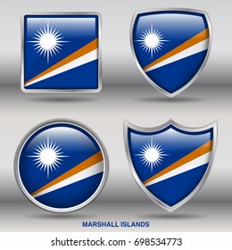 Flag of Marshall Islands in 4 shapes collection with clipping path