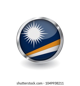 Flag of marshall islands, button with metal frame and shadow. marshall islands flag vector icon, badge with glossy effect and metallic border. Realistic vector illustration on white background.