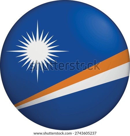 Flag of Marshall Islands. Glossy circular flag. Button appearance. 3D Icon Design with depth. Professional, tactile look. Perfect for representing national identity in digital interfaces and perfect for websites