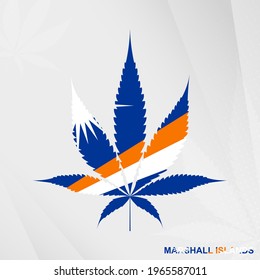 Flag of Marshall Islands in Marijuana leaf shape. The concept of legalization Cannabis in Marshall Islands. Medical cannabis illustration.