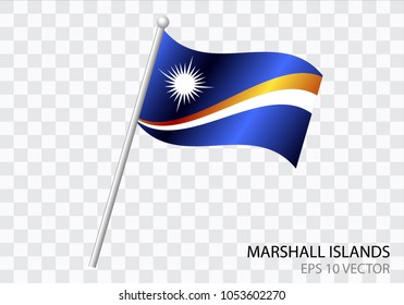 Flag of MARSHALL ISLANDS with flag pole waving in wind.Vector illustration