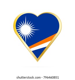 Flag of Marshall Islands in the shape of Heart, symbol of Love Gold version.