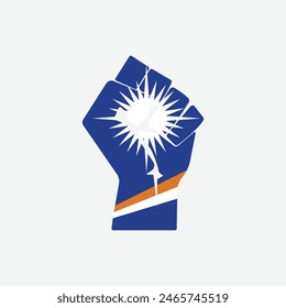 Flag of The Marshall Islands in the shape of raised hand sign isolated on background. Fist symbol modern, simple, vector, icon for website design, mobile app, ui. Vector Illustration