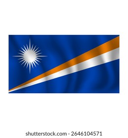 Flag of Marshall Islands wavy flutters in wind, with folds 3d