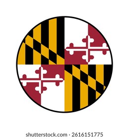 Flag of Maryland. Black edge. Maryland circle flag logo icon computer vector illustration design.