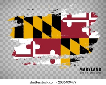 Flag of Maryland from brush strokes. United States of America.  Flag Maryland with title on transparent background for your web site design, app, UI. Stock vector. Vector illustration. EPS10.