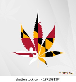 Flag of Maryland in Marijuana leaf shape. The concept of legalization Cannabis in Maryland. Medical cannabis illustration.