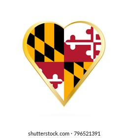 Flag of Maryland in the shape of Heart, symbol of Love Gold version.