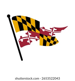 Flag of Maryland, USA. Maryland flag computer digital vector illustration icon design. Fluttering flagpole flag.