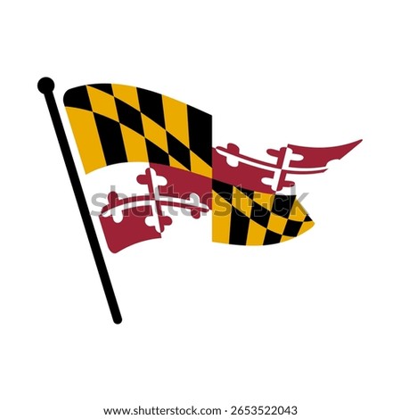 Flag of Maryland, USA. Maryland flag computer digital vector illustration icon design. Fluttering flagpole flag.