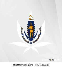 Flag of Massachusetts in Marijuana leaf shape. The concept of legalization Cannabis in Massachusetts. Medical cannabis illustration.