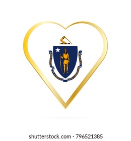 Flag of Massachusetts in the shape of Heart, symbol of Love Gold version.