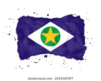 Bandera de Mato Grosso, fondo de trazo de pincel.  Estado de la bandera Mato Grosso de Brasil sobre fondo blanco. Estilo de la acuarela para su diseño, App, UI. EPS10.