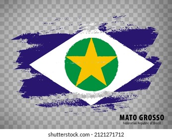 Bandera de Mato Grosso de pinceladas. República Federal del Brasil. Marca Mato Grosso de Brasil sobre fondo transparente para tu diseño de sitio web, aplicación, UI. Brasil. Vector de material. EPS10.