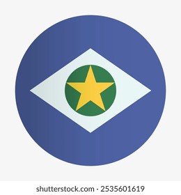 Bandera del Estado de Mato Grosso de Brasil. Bandeira oficial. Insignia de bandera circular