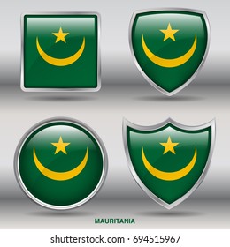 Flag of Mauritania in 4 shapes collection with clipping path