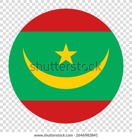 Flag of Mauritania. Mauritania circle flag logo icon computer vector illustration design. Transparent checkerboard background.