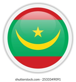 Bandera de Mauritania. Icono redondo brillante aislado sobre fondo blanco