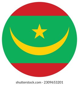 The flag of Mauritania. Flag icon. Standard color. Round flag. Computer illustration. Digital illustration. Vector illustration.