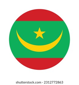 The flag of Mauritania. Flag icon. Standard color. Round flag. Computer illustration. Digital illustration. Vector illustration.