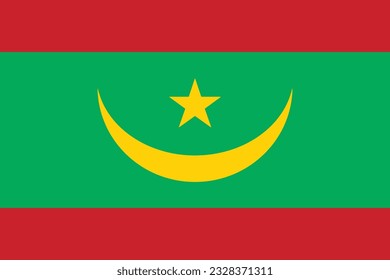 Flag of Mauritania. Flag icon. Standard color. Standard size. A rectangular flag. Computer illustration. Digital illustration. Vector illustration.