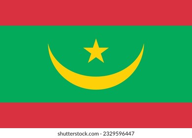 Flag of Mauritania. Flag icon. Standard color. Standard size. A rectangular flag. Computer illustration. Digital illustration. Vector illustration.