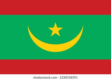 Flag of Mauritania. Flag icon. Standard color. Standard size. A rectangular flag. Computer illustration. Digital illustration. Vector illustration.