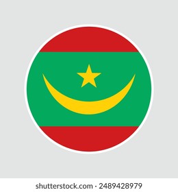 The flag of Mauritania. Flag icon. Standard color. Round flag. Digital illustration. Vector illustration.	