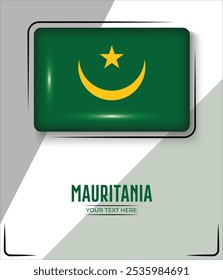 Flag of Mauritania isolated on White background with Text. Banner, Poster, vector, template, Mockup, Background, Social Media, Post, 3D.