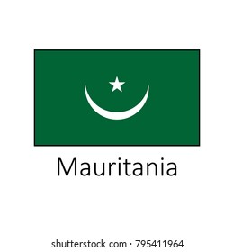 Flag of Mauritania with name icon. Official colors and proportion correctly. National Mauritania Flag vector. Mauritania Flag vector illustration.