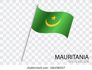 Flag of MAURITANIA with flag pole waving in wind.Vector illustration
