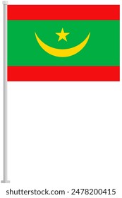 Flagge von Mauretanien mit silbernen Pol flachen Ikone isoliert auf weißem Hintergrund.