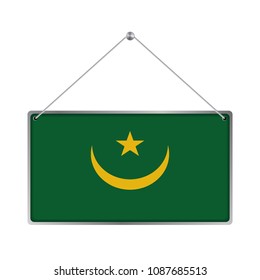 Flag of Mauritania. The symbol of the state in the pennant hanging on the rope, 
rectangle hanging. Vector Illustration EPS10. White Background.