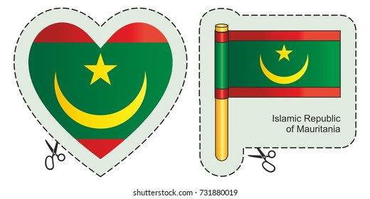 Flag of Mauritania. Vector cut sign here, isolated on white. Can be used for design, stickers, souvenirs.