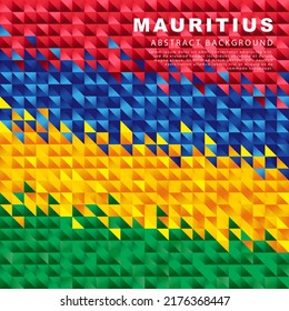 Flag of Mauritius. Abstract background of small triangles in the form of colorful red, blue, yellow and green stripes of the Mauritian flag. Vector illustration.