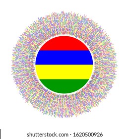 Flag of Mauritius with colorful rays. Radiant country sign. Shiny sunburst with Mauritius flag. Superb vector illustration.