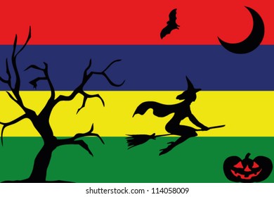 The flag of Mauritius with halloween silhouettes