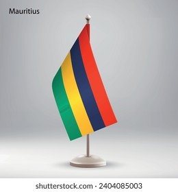 Flag of Mauritius hanging on a flag stand. Usable for summit or conference presentaiton