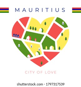 Flag of Mauritius with heart shaped landscape : Vector Illustration