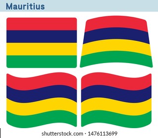 Flag of Mauritius. Flag icon set of four different shapes. Vector Illustration.
