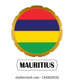 Flag of Mauritius with name icon, Golden sticker with flag of the Mauritius.vector 