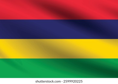 Flag of Mauritius. Mauritius flag official colors and proportion digital vector illustration. Wavy flag.